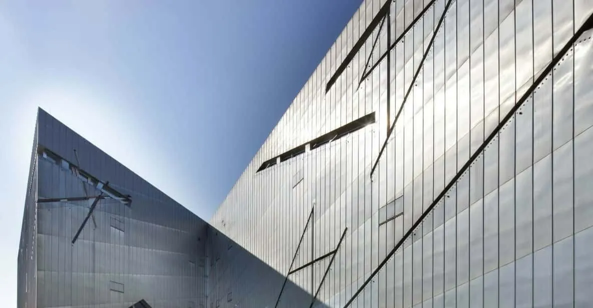The zig-zag zinc facade of the Jewish Museum, one of the most visited museums in Berlin, Germany