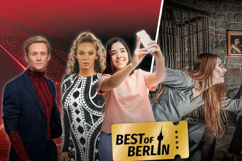Wax figures posed in a themed set at Madame Tussauds, one of the commercial museums in Berlin on Unter den Linden, Germany